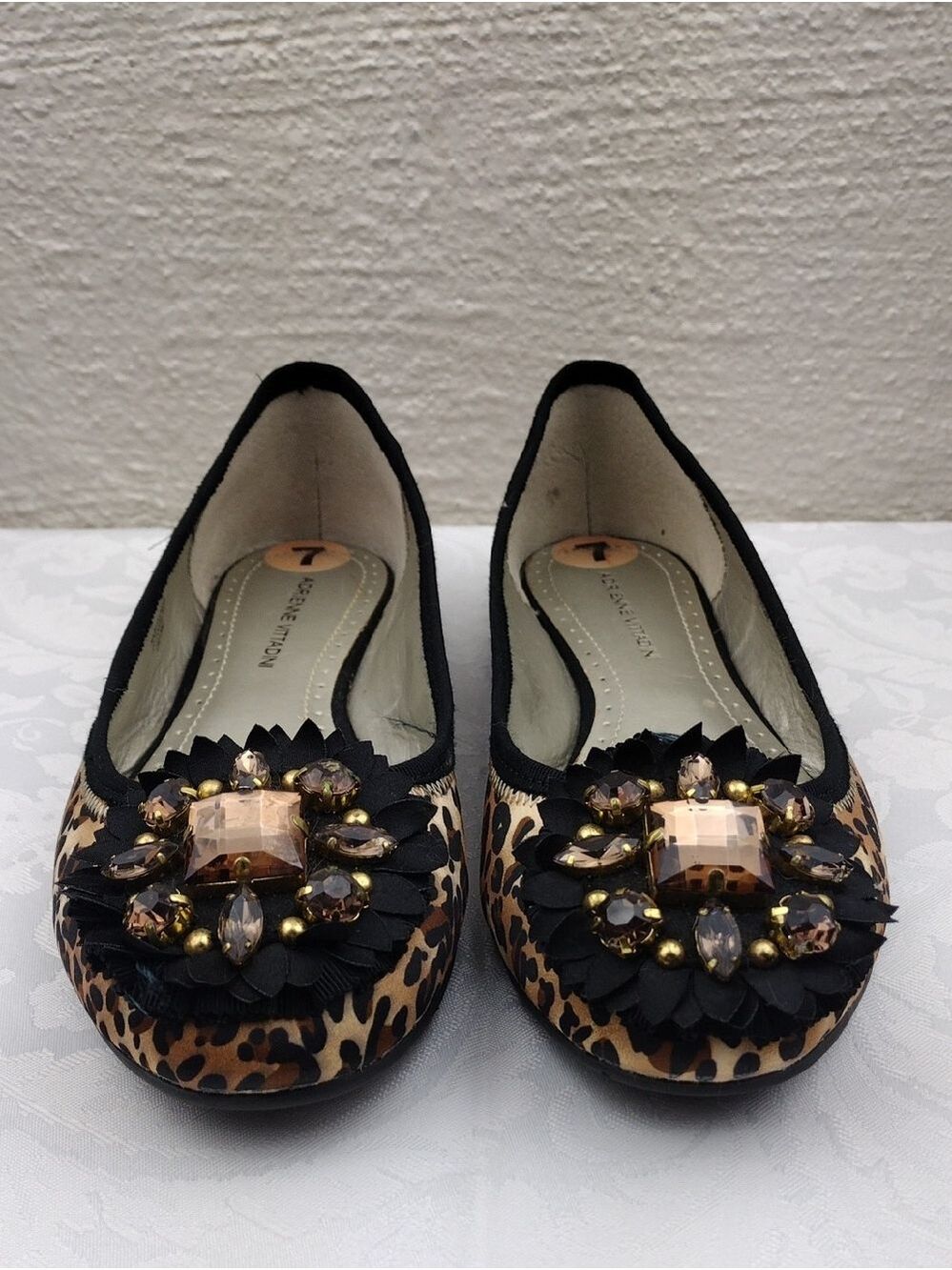 Adrienne Vittadini Carmelita Brown Classic Leopard Print Embellished Flat Shoe - Picture 2 of 16
